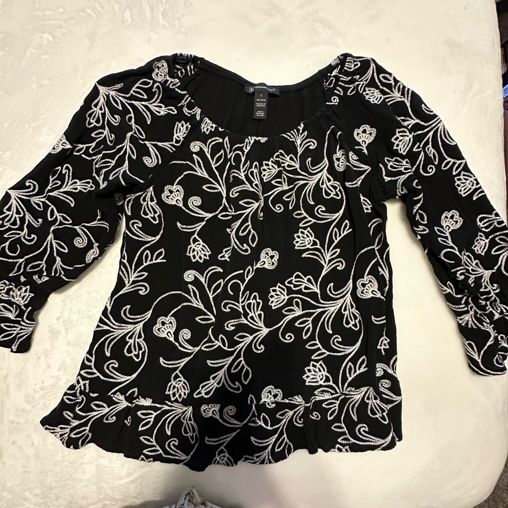 INC International Concepts Black and White Floral Blouse